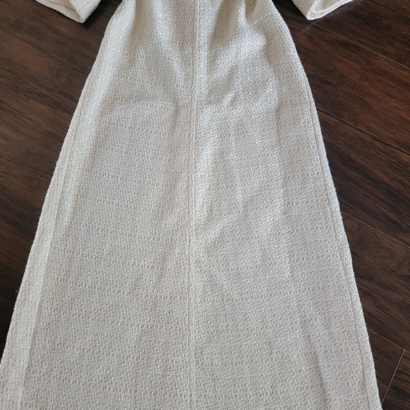 ZARA Ivory Tweed Textured Fringe‎ Trim Maxi Dress Size Small - Picture 7 of 16